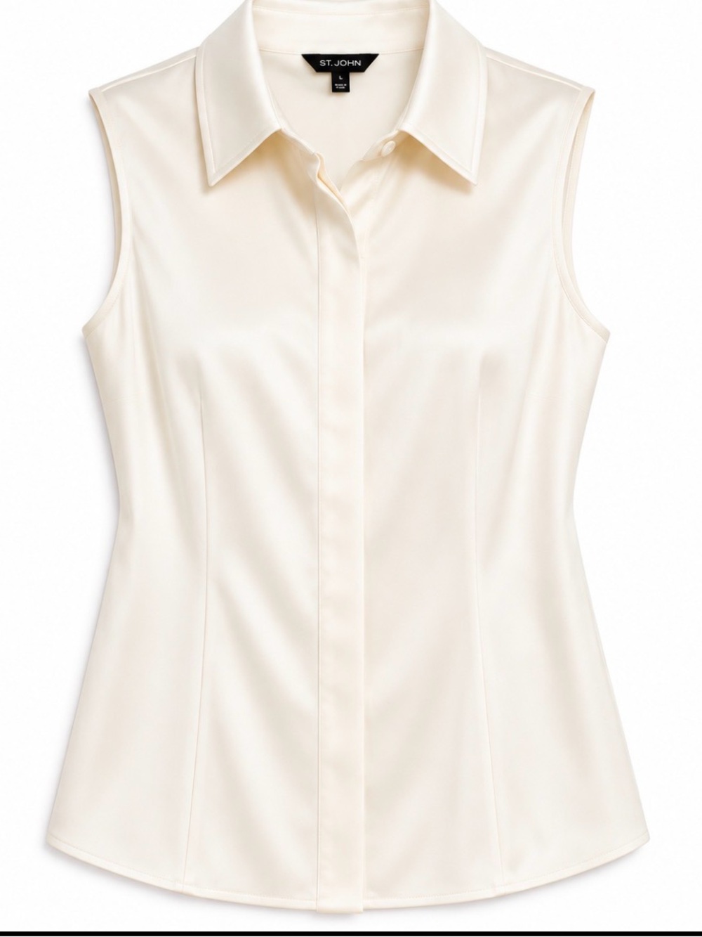 St. John Cream Sleeveless Button-Front Blouse Top Shirt